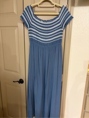 Tantrums Blue and White Striped Knit Bodice Maxi Dress